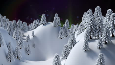 animation of colorful lights over winter fir trees