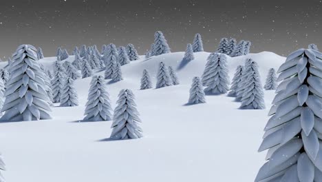 Animation-of-snow-falling-over-fir-trees-in-winter-scenery