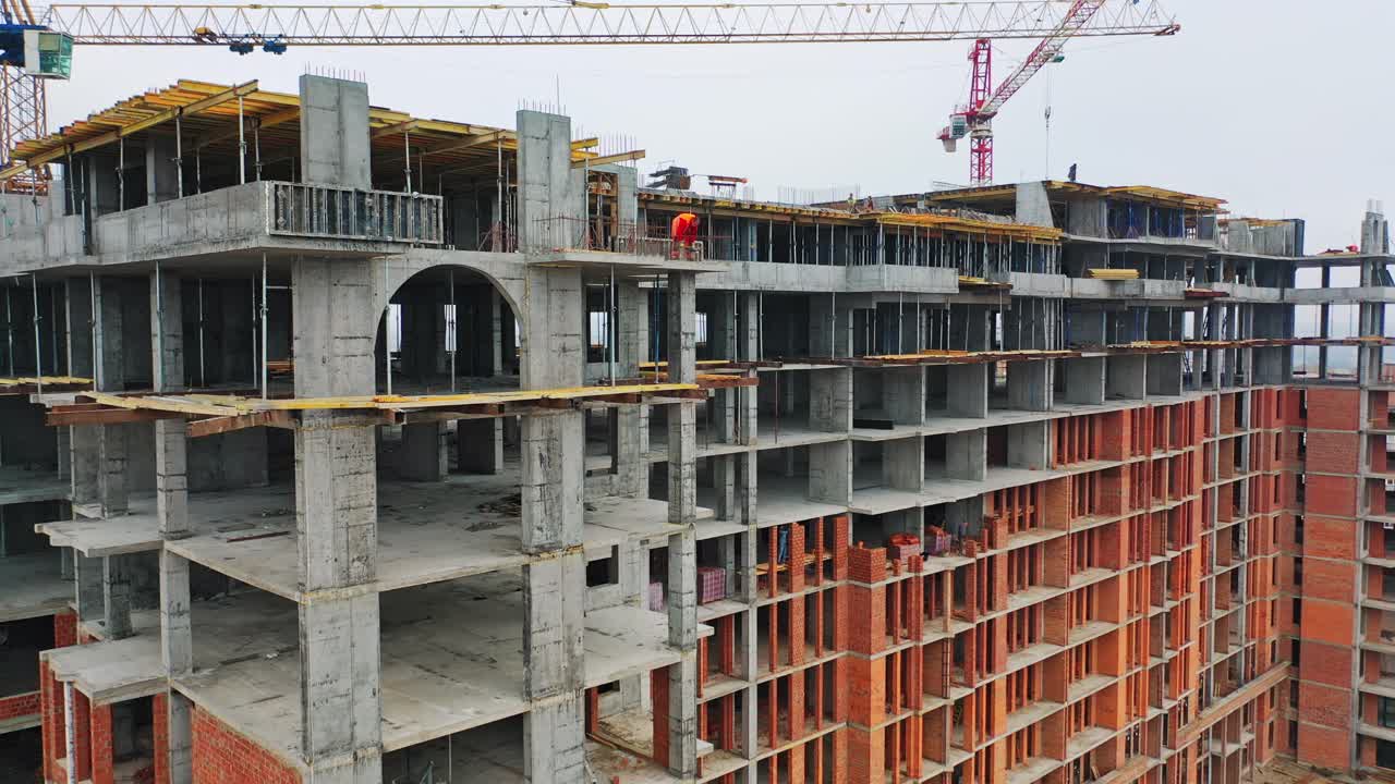 Construction of a residential apartment complex. Aerial view.