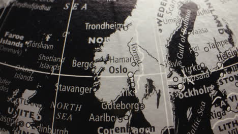 close-up detail of a globe map showing northern europe