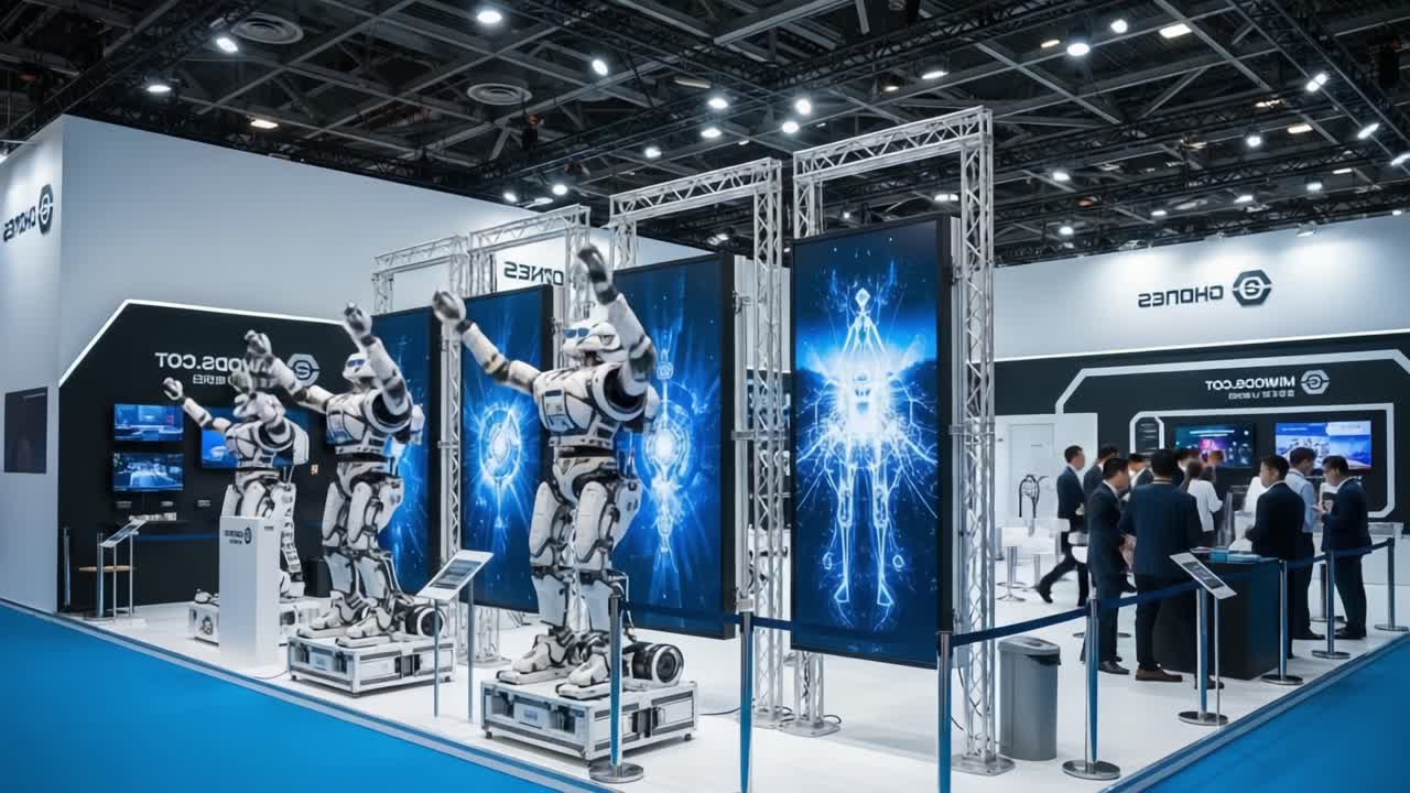 Futuristic Robotics Showcase: Advanced Humanoid Robots Displayed at Cutting-Edge Technology Exhibit Highlighting Innovation in Automation and AI Development