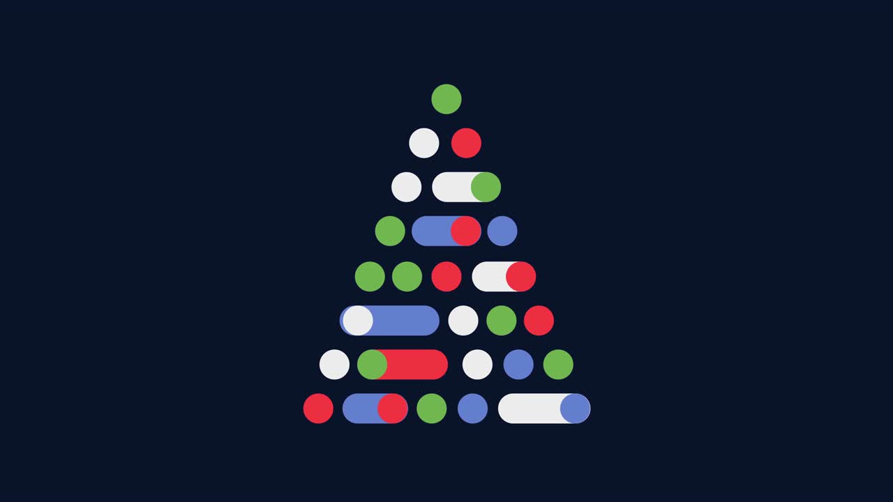 회색 배경에 버블과 크리스마스 장식이 있는 디지털 크리스마스 트리의 애니메이션