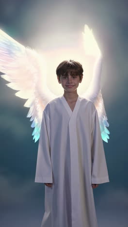 young boy with angel wings and halo