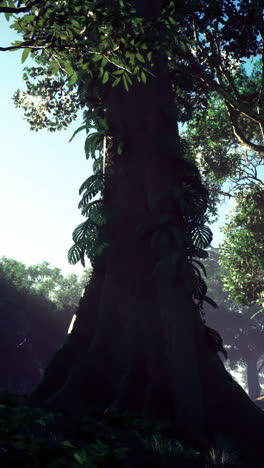 majestic tall tree surrounded by lush greenery in a tranquil forest setting