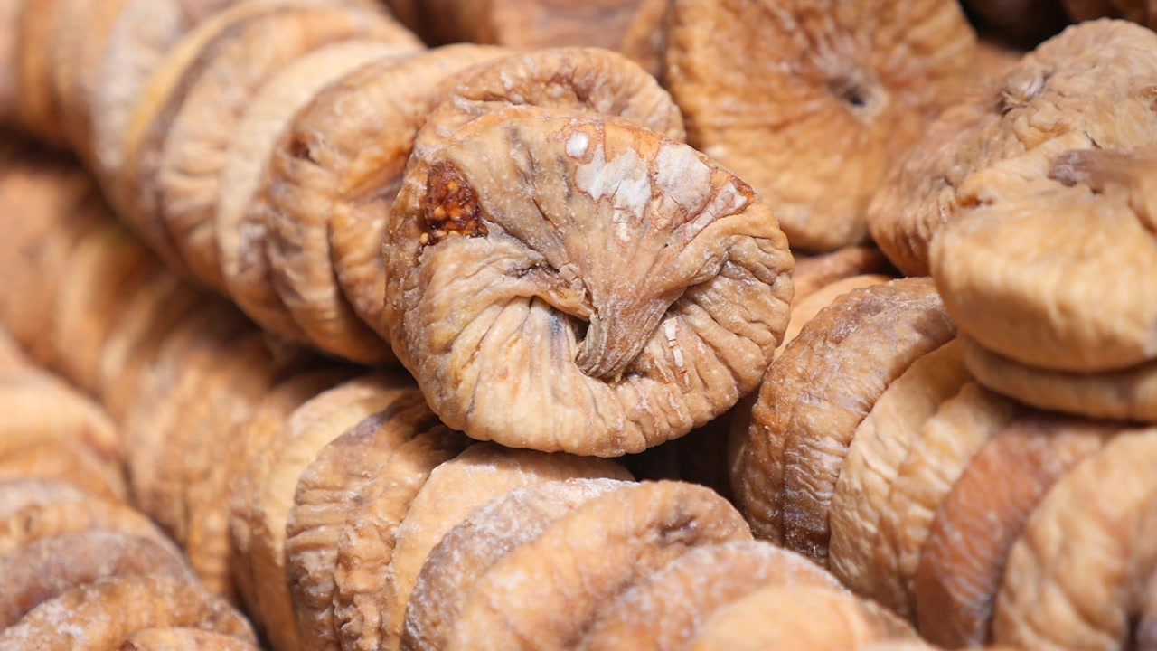 Close-up of Many Dried Figs Piled Up