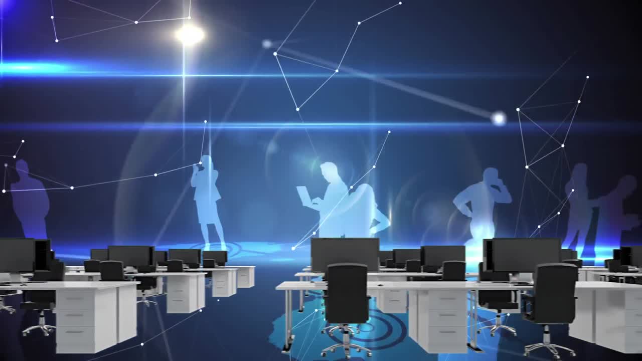 비즈니스 사람들과 블록체인 기술의 디지털 복합체