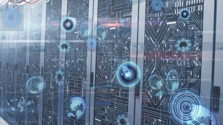 Animation of data processing over server room