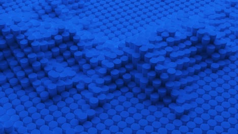 fondo azul abstracto con cilindros. azulejos redondos de cerámica. patrón de geometría. células aleatorias. superficie poligonal brillante. abstracción futurista. animación 3d de bucle sin costuras de 4k