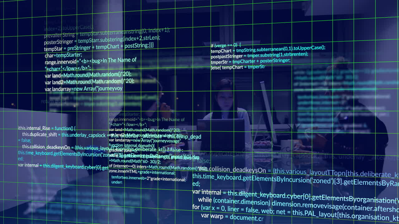 사무실에서 다양한 비즈니스 사람들에 대한 데이터 처리의 애니메이션