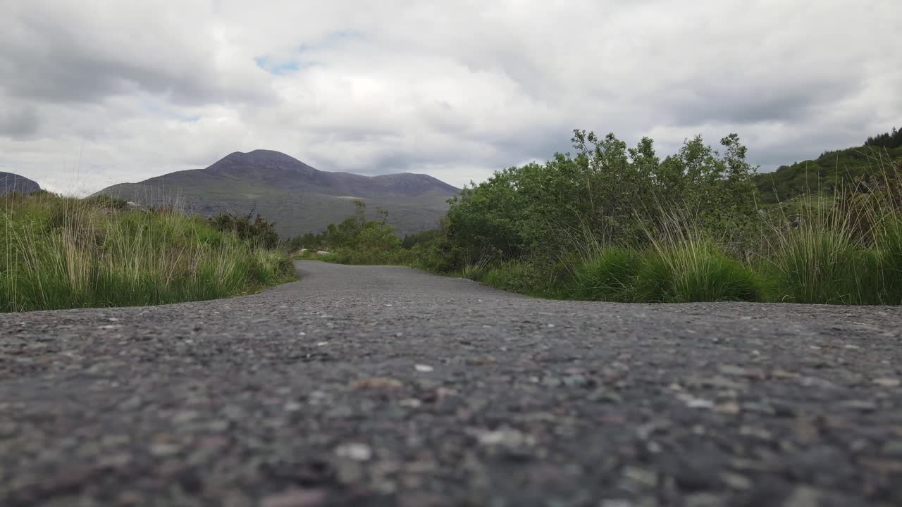 잔디가 바람에 흔들리는 시골 길에서 낮은 천사 샷