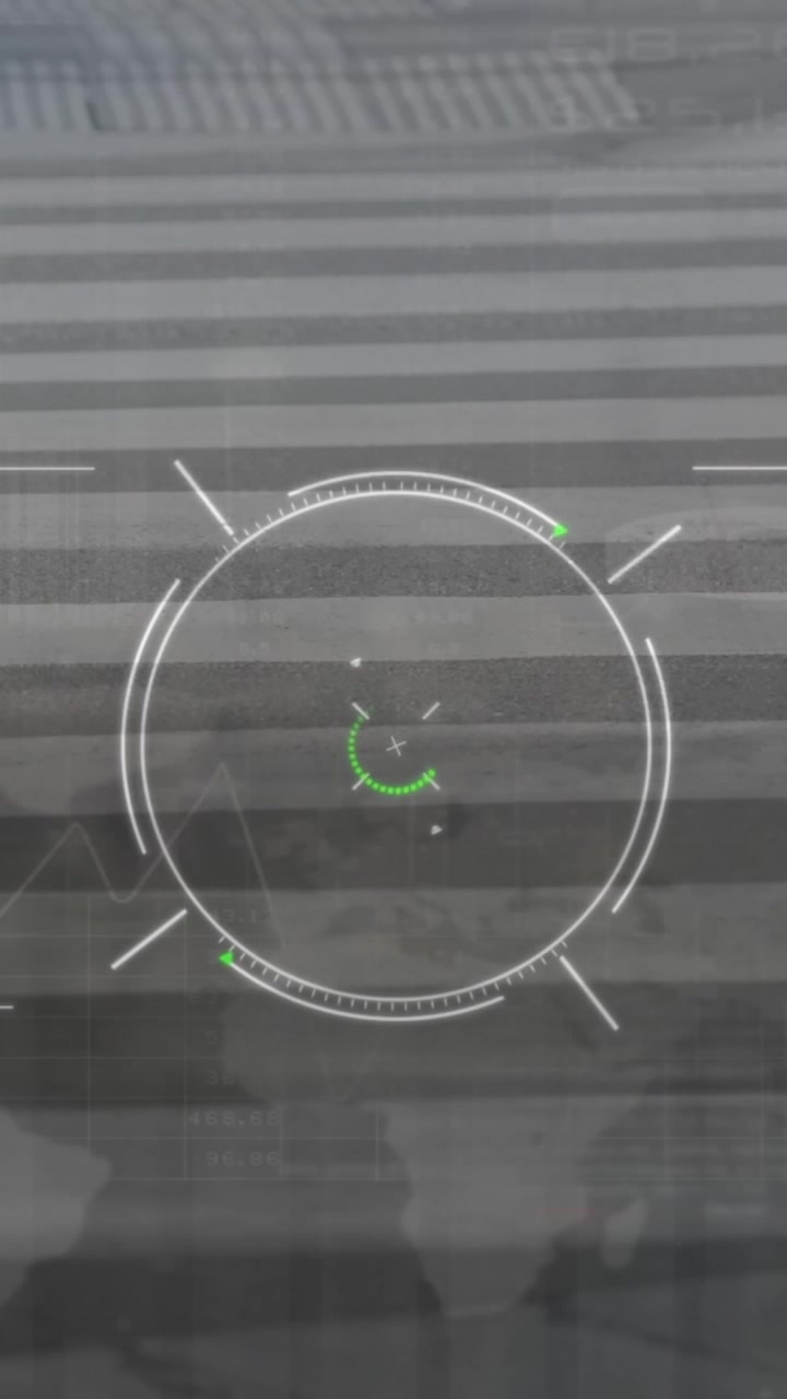 Animazione di scansione di un'area ed elaborazione dati su un paesaggio digitale.