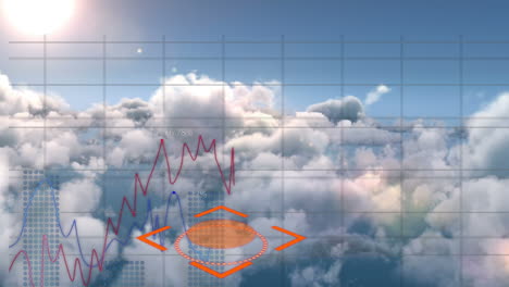 animación del procesamiento de datos a través de nubes y red