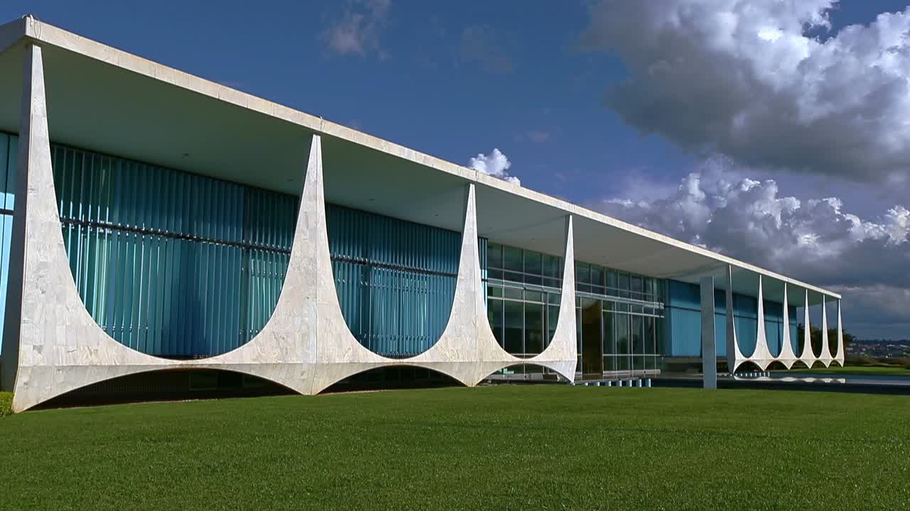 facade of Alvorada Palace, the Brazil's president official house. Modern architecture