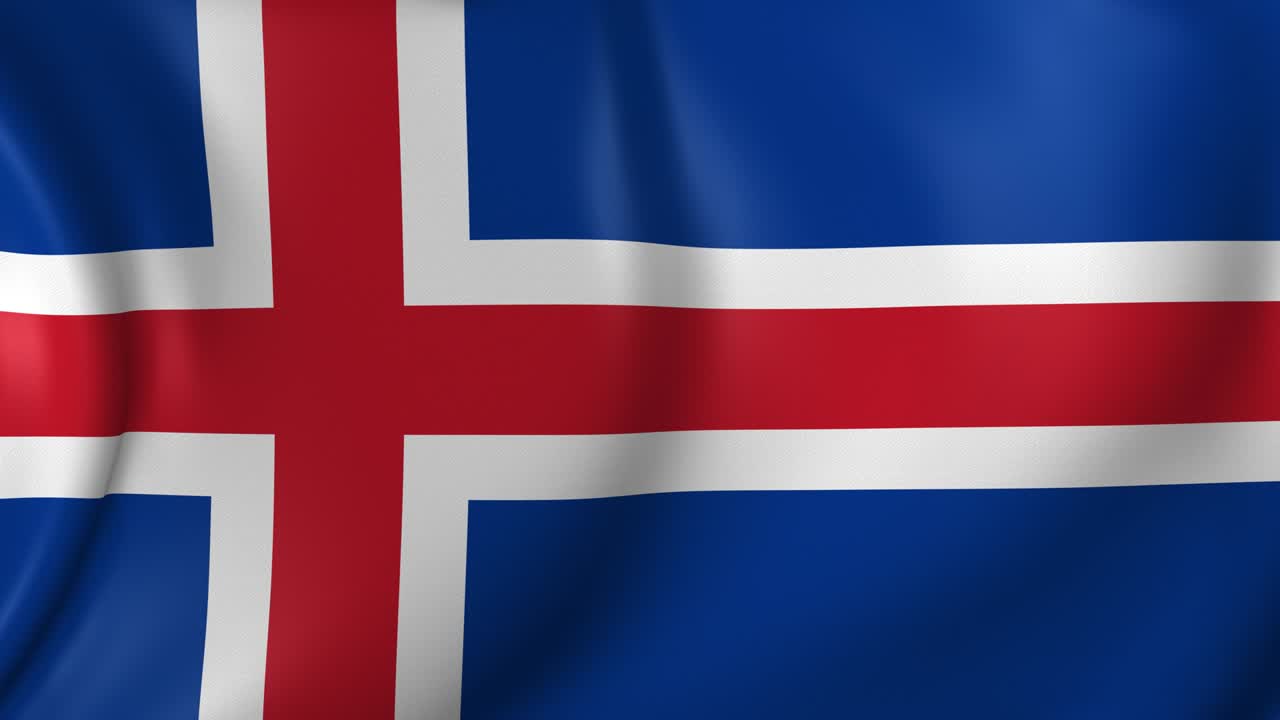 animación de video de la bandera de islandia, movimiento lento de primer plano ondeando en el viento.
