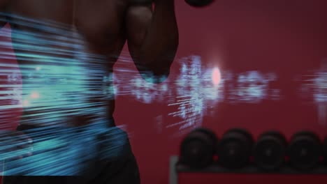 animation of data processing over muscular man exercising