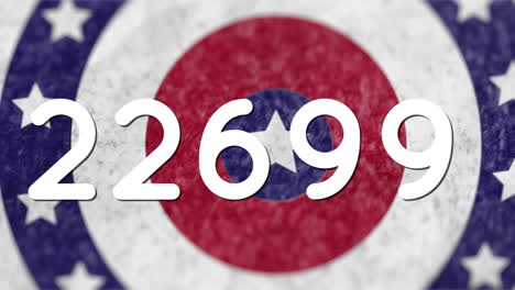 animación de números que crecen sobre las estrellas de la bandera estadounidense y coloreados en círculos