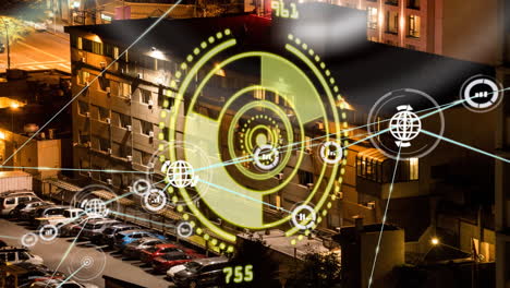 animation of data processing over cityscape