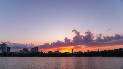 dramatic sunset over lake, time lapse