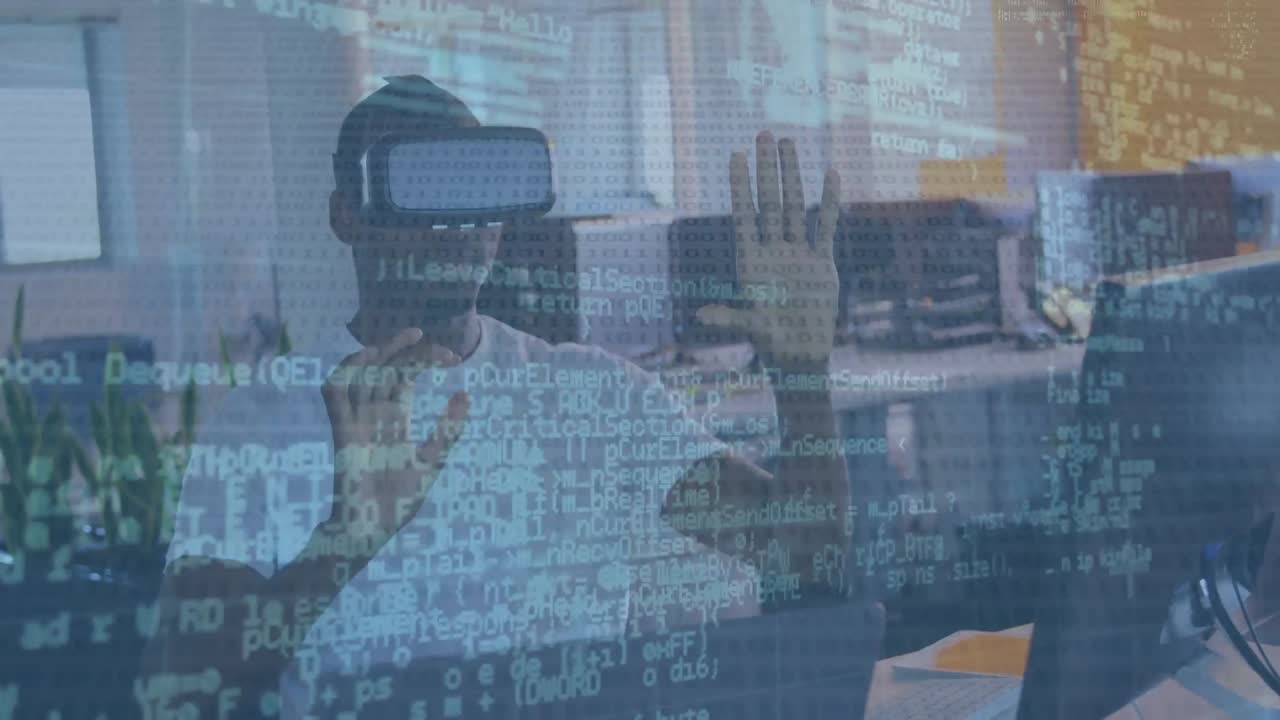 animación de células covid y mapa del mundo sobre personas de negocios que utilizan dispositivos electrónicos