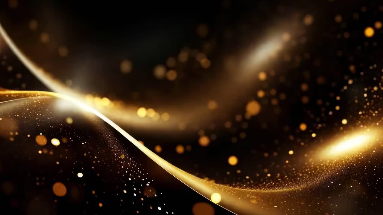Abstract video with swirling golden and silver particles