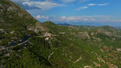 aerial view overlooking traffic on a highland road, summer in budva, montenegro