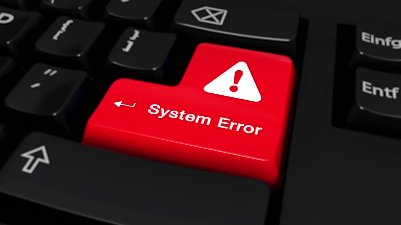 102 system error round motion on red enter button on modern computer keyboard with text and icon
