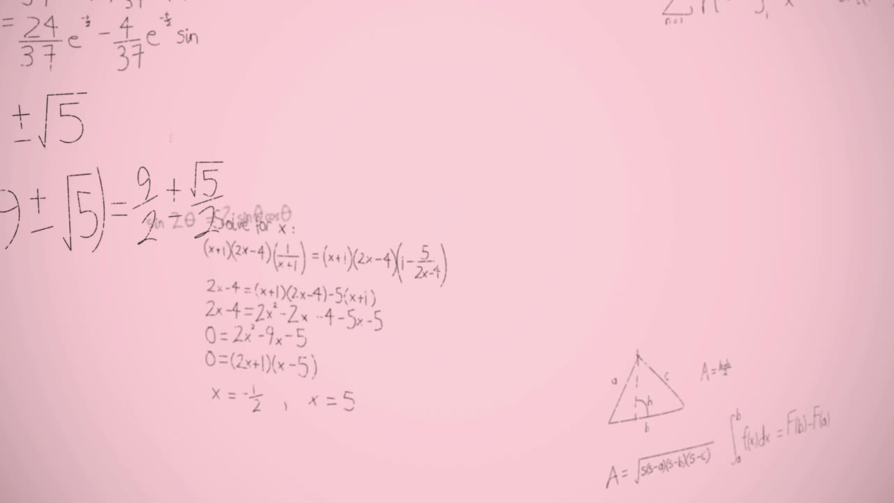 animación de ecuaciones matemáticas sobre un fondo rosa