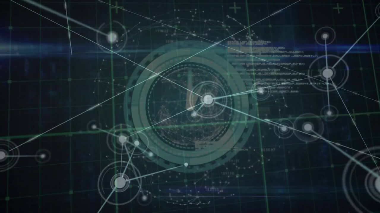 animación del alcance, las conexiones y el procesamiento de datos digitales sobre un fondo oscuro