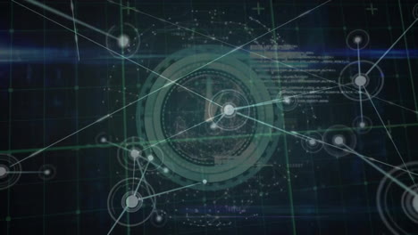 animation of scope, connections and digital data processing over dark background