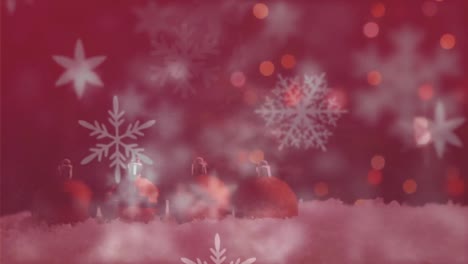 Animation-of-snow-falling-on-red-background