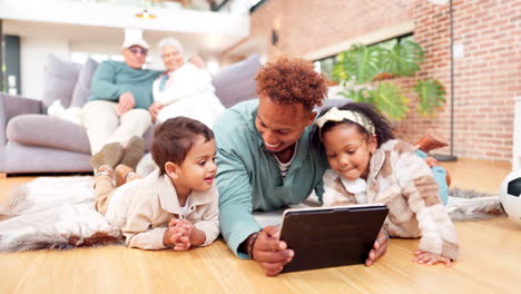 family enjoying time together on a tablet