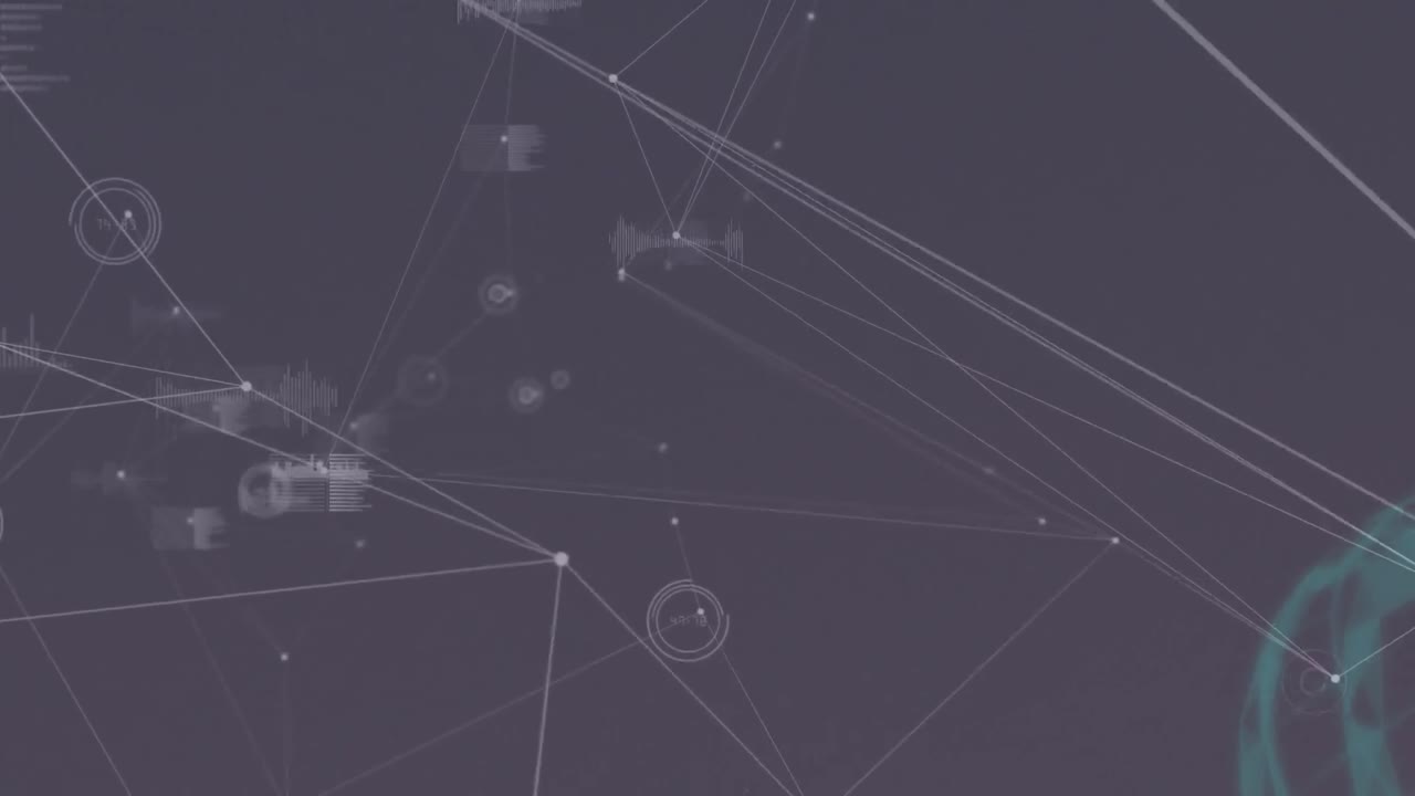 Animation of network of connections with glowing spots over grey background