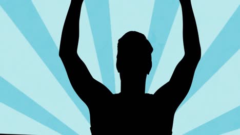 animation of man silhouette over shapes on blue background