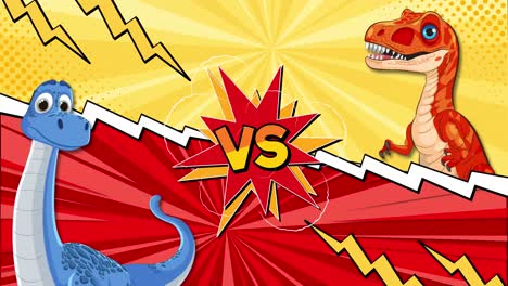 dos dinosaurios se enfrentan en un estilo cómico