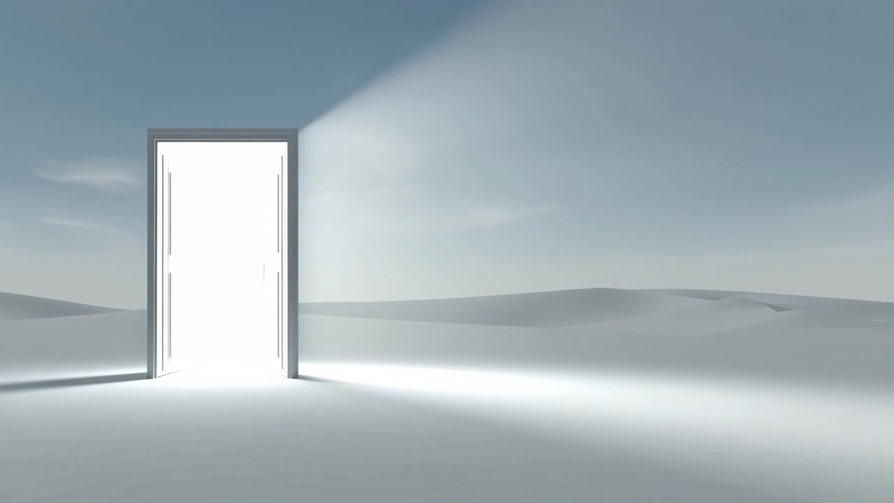 Open Door Standing in a Vast White Desert Landscape