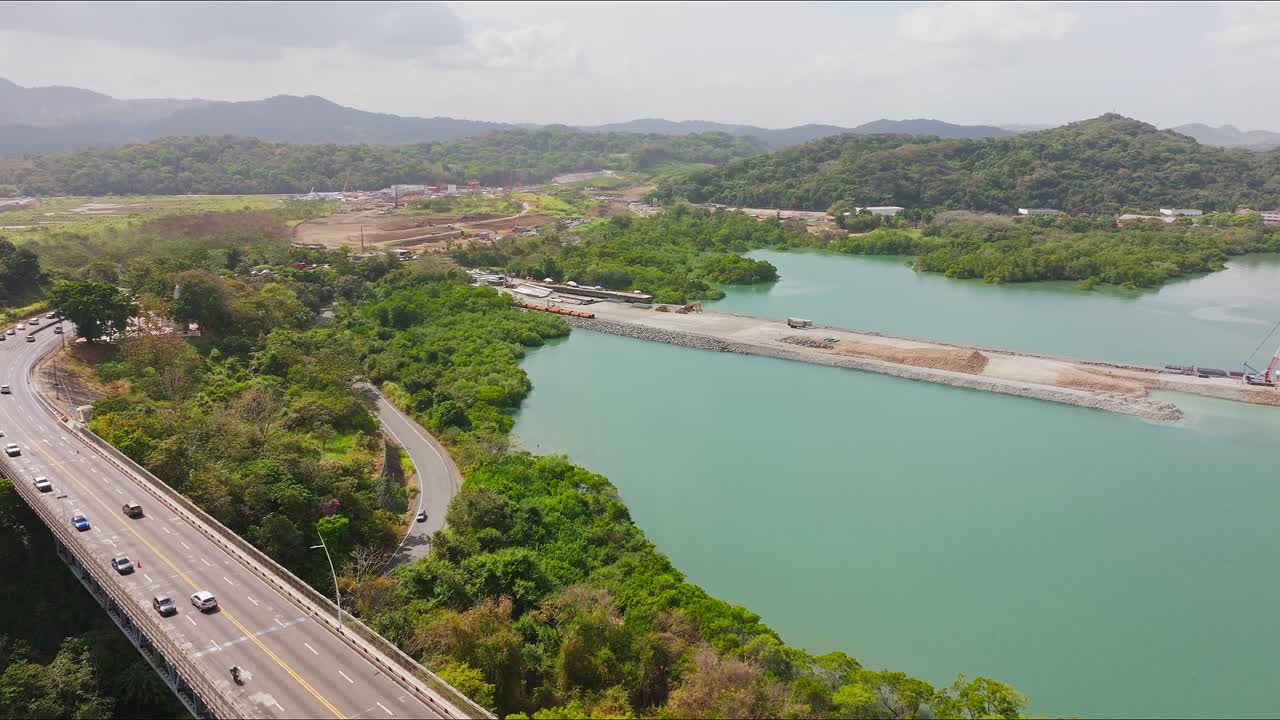 progress of the subway that crosses the Panama Canal aerial footage