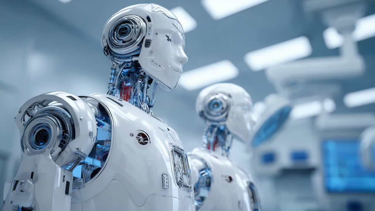 Advanced Robotics: A Glimpse into the Future of Automated Technology Showcasing Remarkable Human-Like Robots in a Sleek and Modern Laboratory Environment