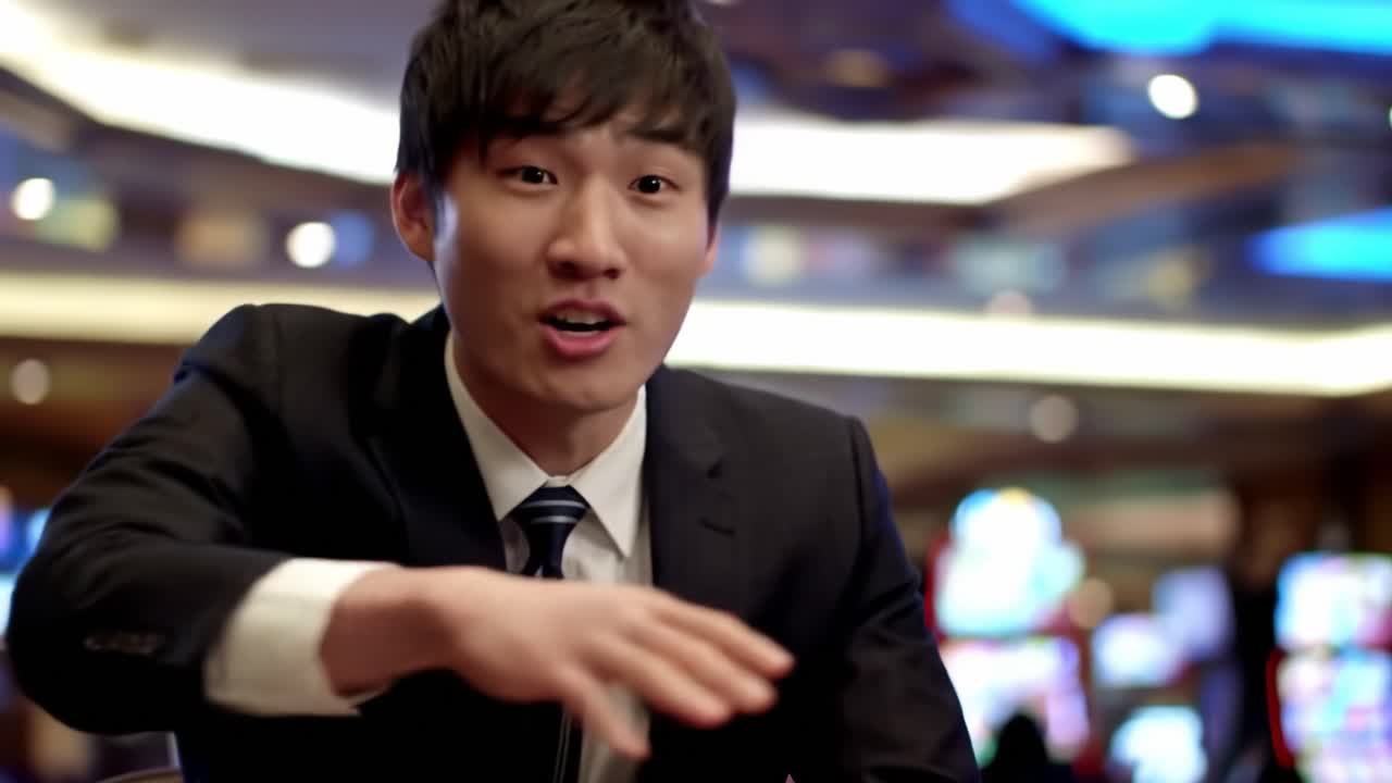 Excitement and Strategy Unfold as a Young Player Engages at a Casino Table, Capturing the Thrill of Gaming in Two Stages of Emotion and Anticipation