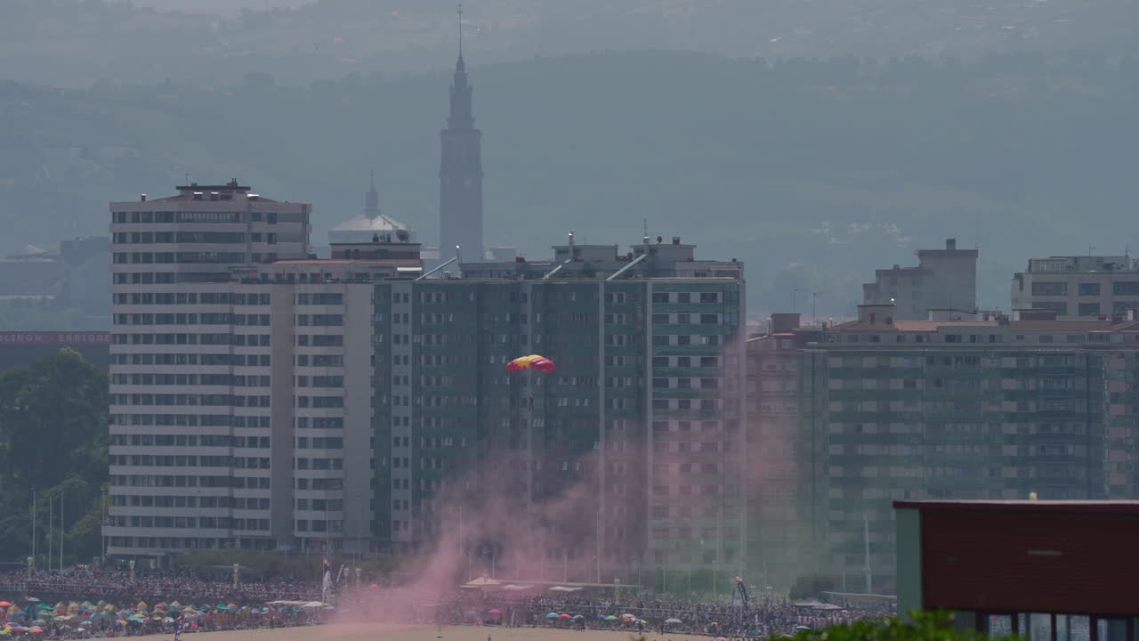 Cityscape with Parachute and Smoke