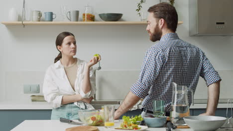 couple standing and chatting in a modern style kitchen 1