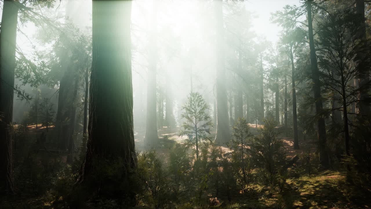 Sequoia National Park under the fog mist clouds