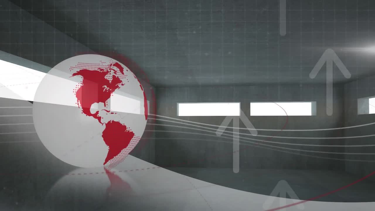 animación de la red de conexiones y flechas sobre el globo