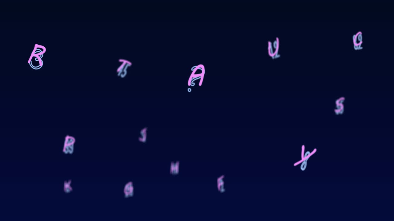 Animation of numbers and letters changing with education icons on blue background