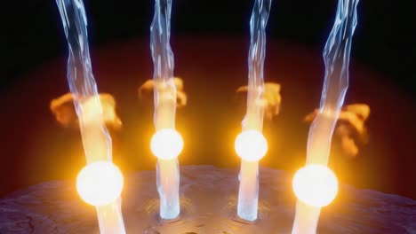 abstract luminous structures with glowing orbs
