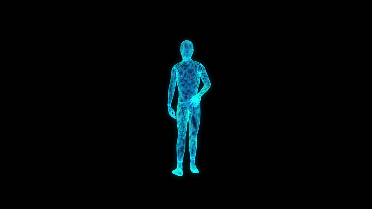 3d humano caminando estructura metálica vista frontal holograma ar vr alta tecnología futurista ironman digital moderno esqueleto hombre tecnología ui hud elemento análisis experimento médico ciencia realidad virtual aumentada