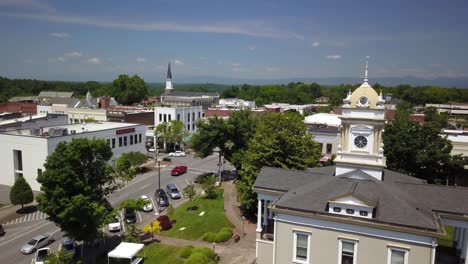 aerial of drone flying past the old burke county courthouse in morganton north carolina in 4k