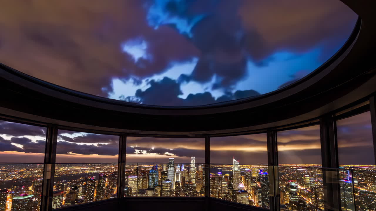 City Skyline at Night from High-Rise Observation Deck
