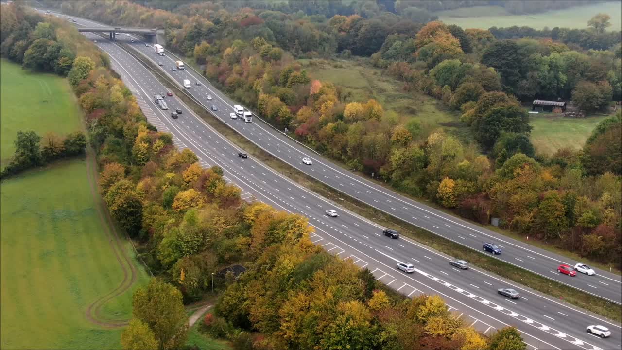 Aerial View of Highway in Autumn