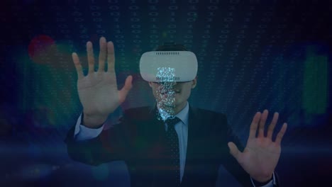 hombre usando auriculares vr con animaciones cambiantes