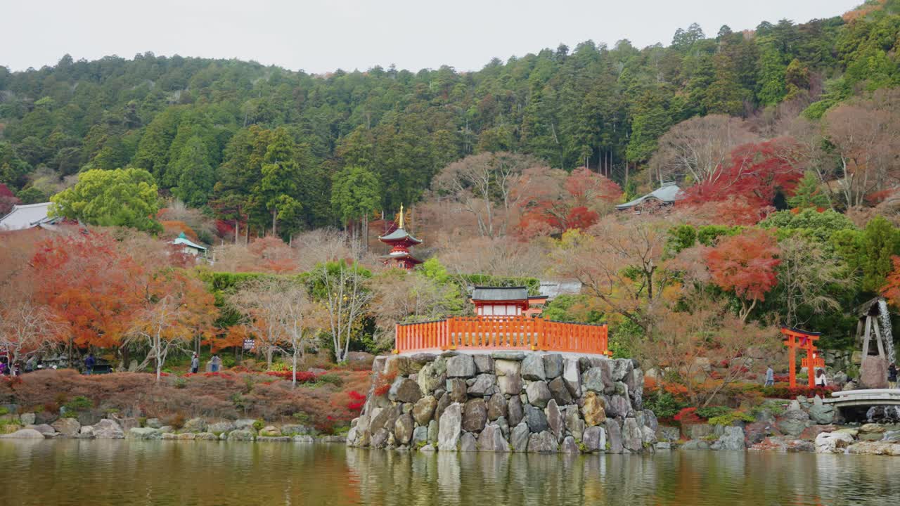el estanque del templo de katsuoji y los colores de otoño en minoh, osaka, japón 4k